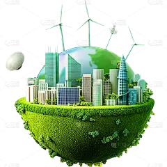 图标系列3D绿色地球城市