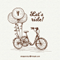 Hand drawn vintage bike and balloons Free Vector