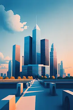 摩天大厦城市剪影扁平插画图片