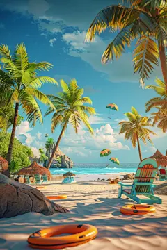 仲夏夏日海滩图片模型图