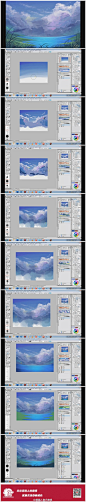 【天空】【云】绘制过程视频，晴朗的天空需要漂亮的色彩 ：|【奇幻风格】天空中的云的绘制过程