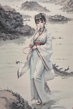水墨画风古风女生插画图片