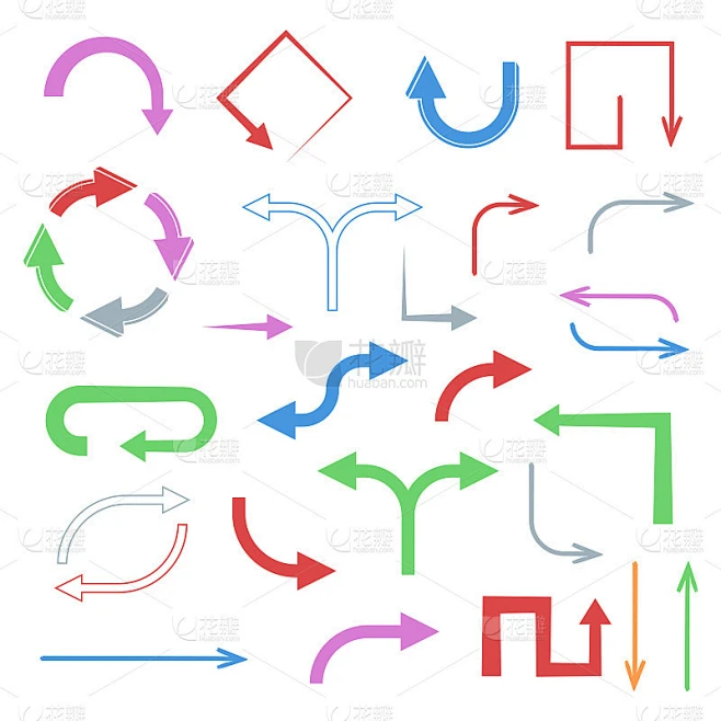 Colored flat arrows. Set of icons素材-花瓣网