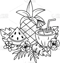 夏天,鸡尾酒,动画片,西瓜,自然美,海岸线,雨林,天空,休闲,复古