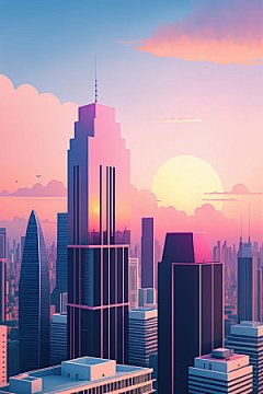 城市大厦扁平风插画