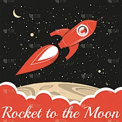 火箭飞向月球。复古，宇航员在宇宙飞船里。矢量图