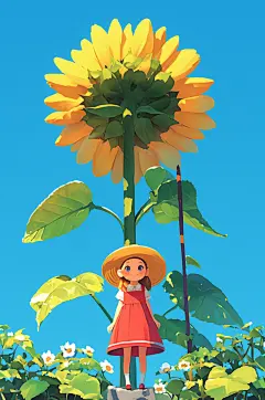 AI数字艺术夏季夏天漂亮的向日葵人物插画-众图网
