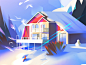 Winter nature woods forest digital painting photoshop winter snow environment cabin illustration