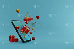 Merry Christmas手机与生产背景3d渲染