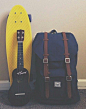 Travel essential...Bag, skateboard and ukulele