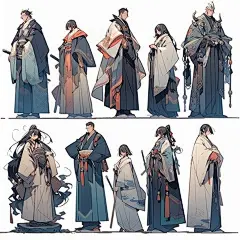 AI俊美国风角色设定素材 卡通动漫人物服装设计参考 古风插画临摹-淘宝网