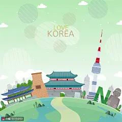 韩国首尔塔历史地标建筑旅行插画 旅游出行 跨境旅行