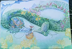 彩铅   龙年贺图——《青暇》