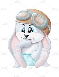 可爱的梦兔,素描图解.戴着飞行员头盔的小兔子