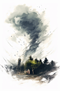 手绘自然灾害龙卷风设计元素插画