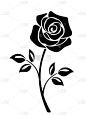 一朵玫瑰花的黑色剪影。矢量插图.