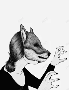 手绘女孩高清素材 侧面 女孩 张牙舞爪 狼面具 素描 元素 免抠png 设计图片 免费下载 页面网页 平面电商 创意素材