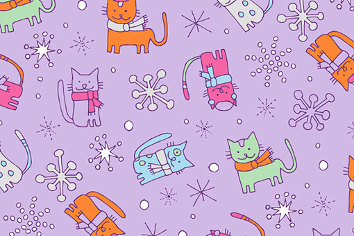 wintercats、插画、紫色插画、素...