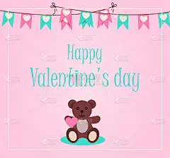 情人节贺卡与爱心的祝福。平面矢量插图销售，网上商店，节日送货。粉红色、红色和蓝色的邀请传单。图片与一