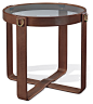 Modern Equestrian End Table : This aluminum-framed end table is wrapped in stitched, hand-finished harness-grade saddle leather with a clear glass top.