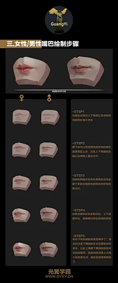 光翼学园CG插画教程-女性/男性嘴巴绘制过程