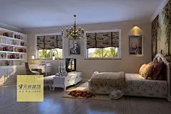 吊灯采用蜡烛的样式，古朴而浪漫。书桌旁的挂灯，像一位彬彬有礼的绅士，守候着每一个安静的夜晚。床头的壁纸给人一种住在森林里的错觉。