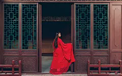 复古气质红衣长发美女壁纸欣赏