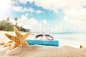夏天，海滩，太阳，眼镜，背景，海星-天空创意（tiankong.com)-全景旗下正版图片素材库-更多图片，更低价格