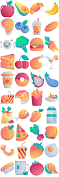 美食水果汉堡蔬菜饮料甜品食物图标标识插图插画元素设计模板素材