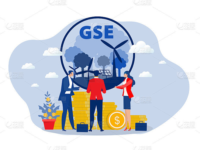 ESG或生态问题概念，企业投资能源。保护地球资源。卡通现代平面矢量插图