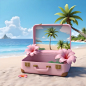 3d-illustration--a-open-empty-pink-suitcase-on-seaside--front-view--coconut-tree--blue-sky--cloud--flowers--3d--summer-background--sea--tropical-leaf--rendered-in-C4D--as-a-3D-scene-displaying-a-produ (6)