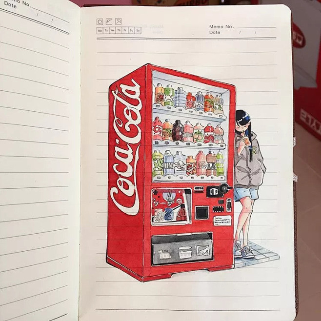 日本女孩自学涂鸦，2元笔记本上画出大作，...