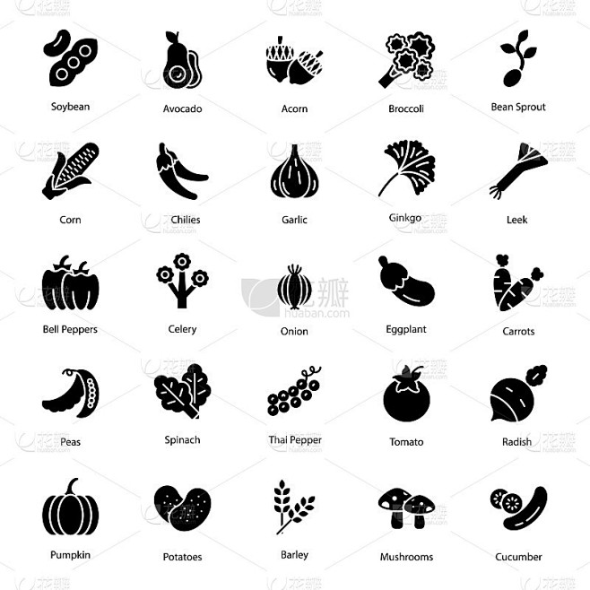 Vegetables Icons Vector Pack素材-花瓣网