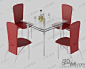 现代时尚透明钢化玻璃方形茶几红色皮质高背餐椅桌椅组合