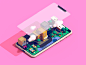 Lyft / Phone ride phone app city car gif isometric 3d c4d animation illustration