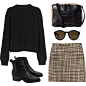 A fashion look from December 2014 featuring black velvet top, tweed skirt and square toe boots. Browse and shop related looks.