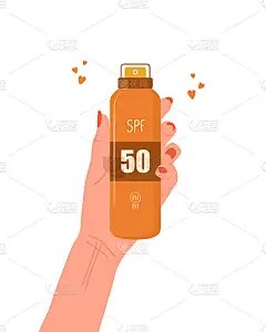 皮肤护理的概念。女性手里拿着一管防晒霜。具有SPF值的面霜。保护脸部免受太阳紫外线照射。手绘美容产品