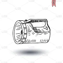 手电筒图标，手绘矢量插图。