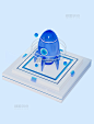 蓝色3D透明玻璃科技图标B端高级元素效率速度火箭
