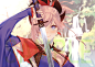 Anime 1500x1072 anime girls katana pink hair looking at viewer smiling waterfall weapon water earring long hair