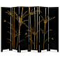 Hand-Painted Gold Bamboo Floor Screen - Magnificently hand-painted in golden opulence, bamboo, the symbol of grace and endurance in Chinese culture, richly decorates this six-panel floor screen. Its grandeur distinguished more by the equally striking sati
