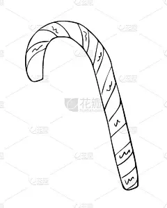 Candycane,圣诞节。焦糖、甜蜜、条纹。手绘轮廓图，矢量图。