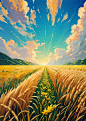 01478-4201458090-pure scenery,golden yellow as the theme,(((fresh))),((hayao miyazaki painting style)),((beautiful scenery_1
