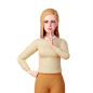 年轻女士用左手食指向上指 3D 插图