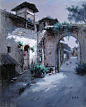 潘寿亮 《宁静的乡村系列　拱门旁》 油画(原图尺寸：600x747px)