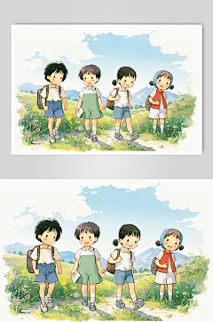 数字艺术学生放假开心过暑假扁平风插画