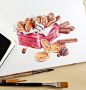 Dried oranges and cinnamon : Watercolor illustrations