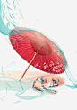 水彩手绘中式伞_新图网ixintu.com