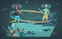来自插画师 SamuelChen 轻松惬意的偏平风插画作品~ ​​​​