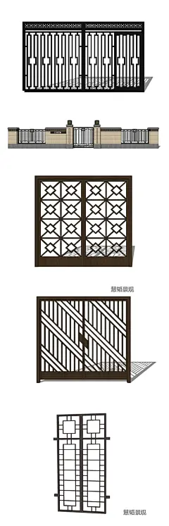 新亚洲中式铁艺大门窗围墙景墙栏杆SU模型花纹样Sketchup素材——淘宝网